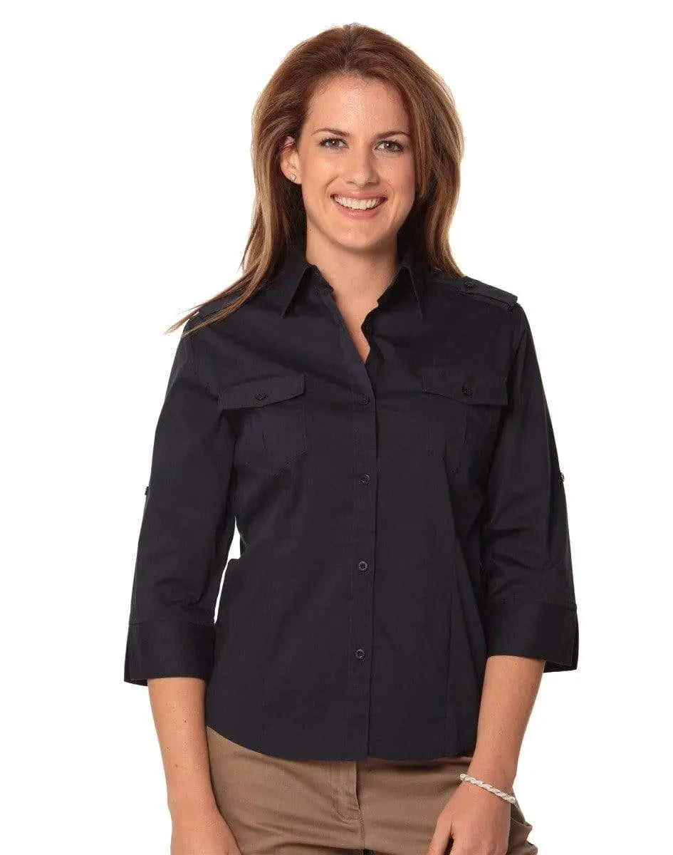 Benchmark Corporate Wear Navy / 6 BENCHMARK Women's 3/4 Sleeve Military Shirt M8913